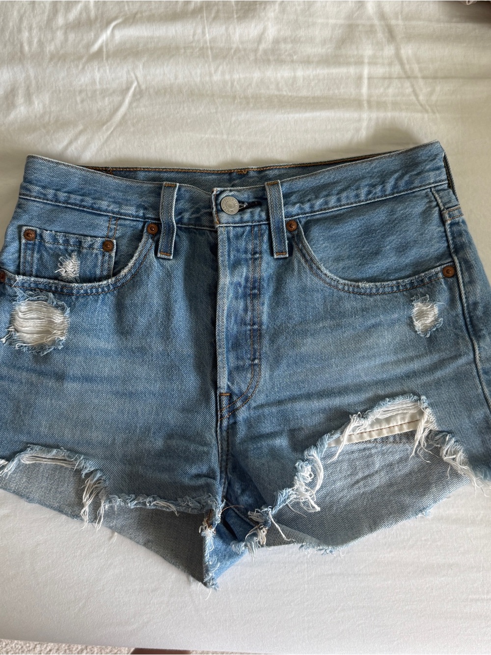 Levi's Light Wash Distressed Denim Cutoff Shorts